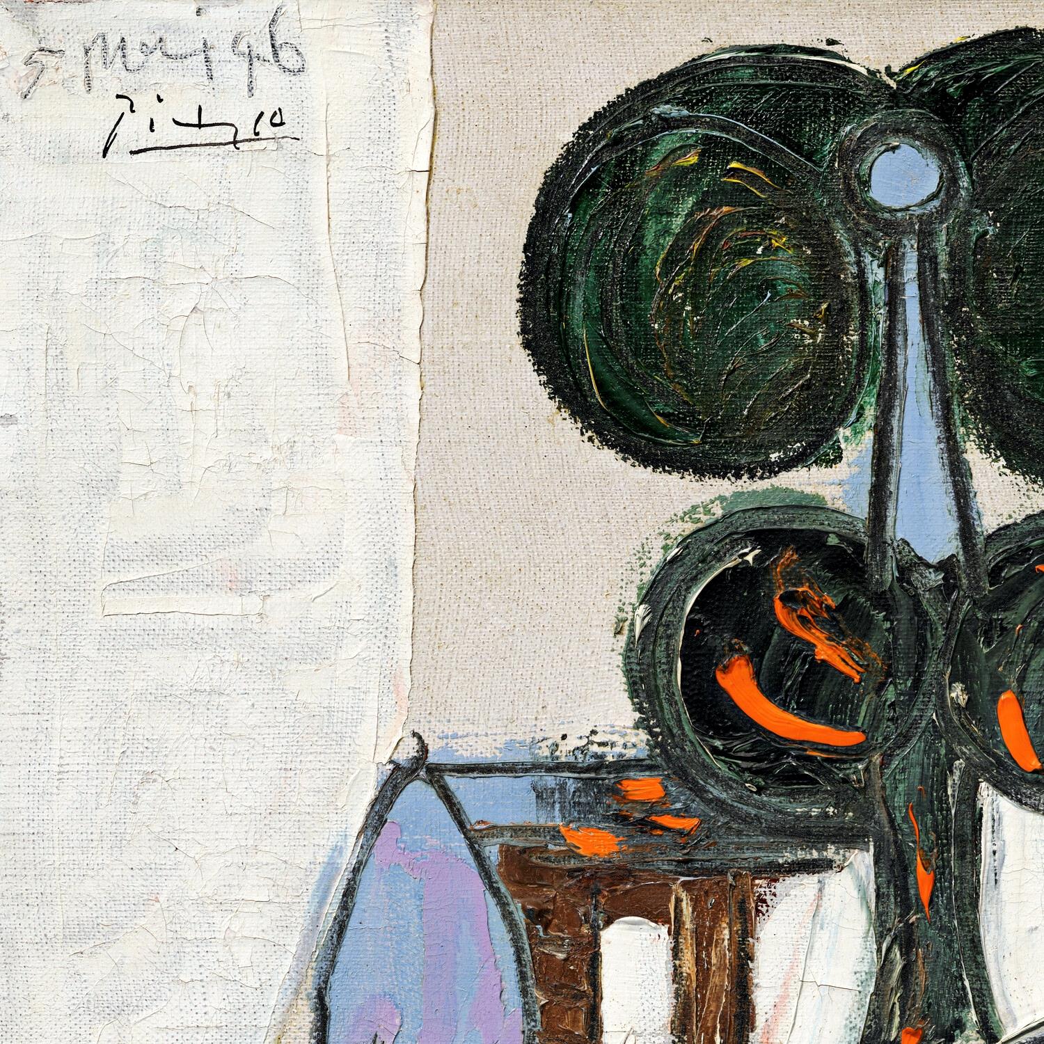 Abstract artwork with geometric shapes and text, featuring the artist's signature.