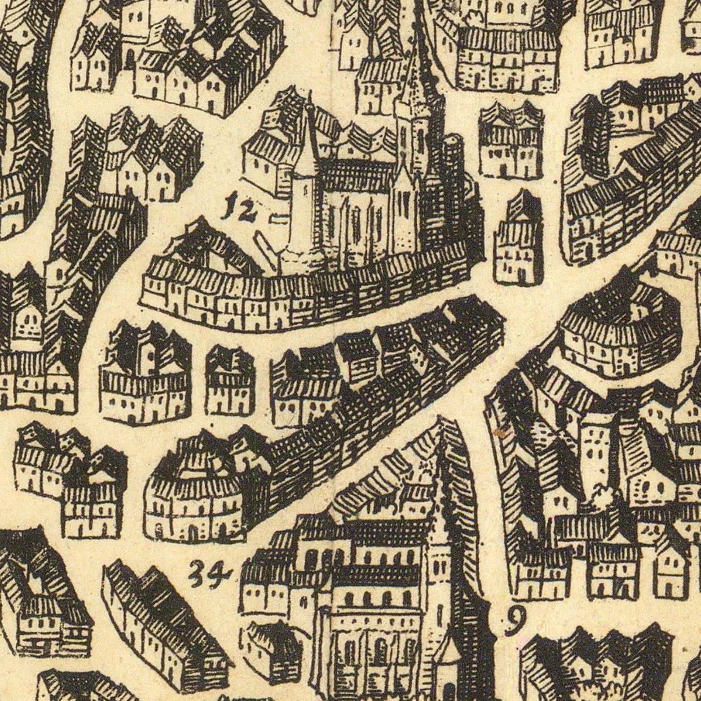 Vintage map of a city with buildings and streets