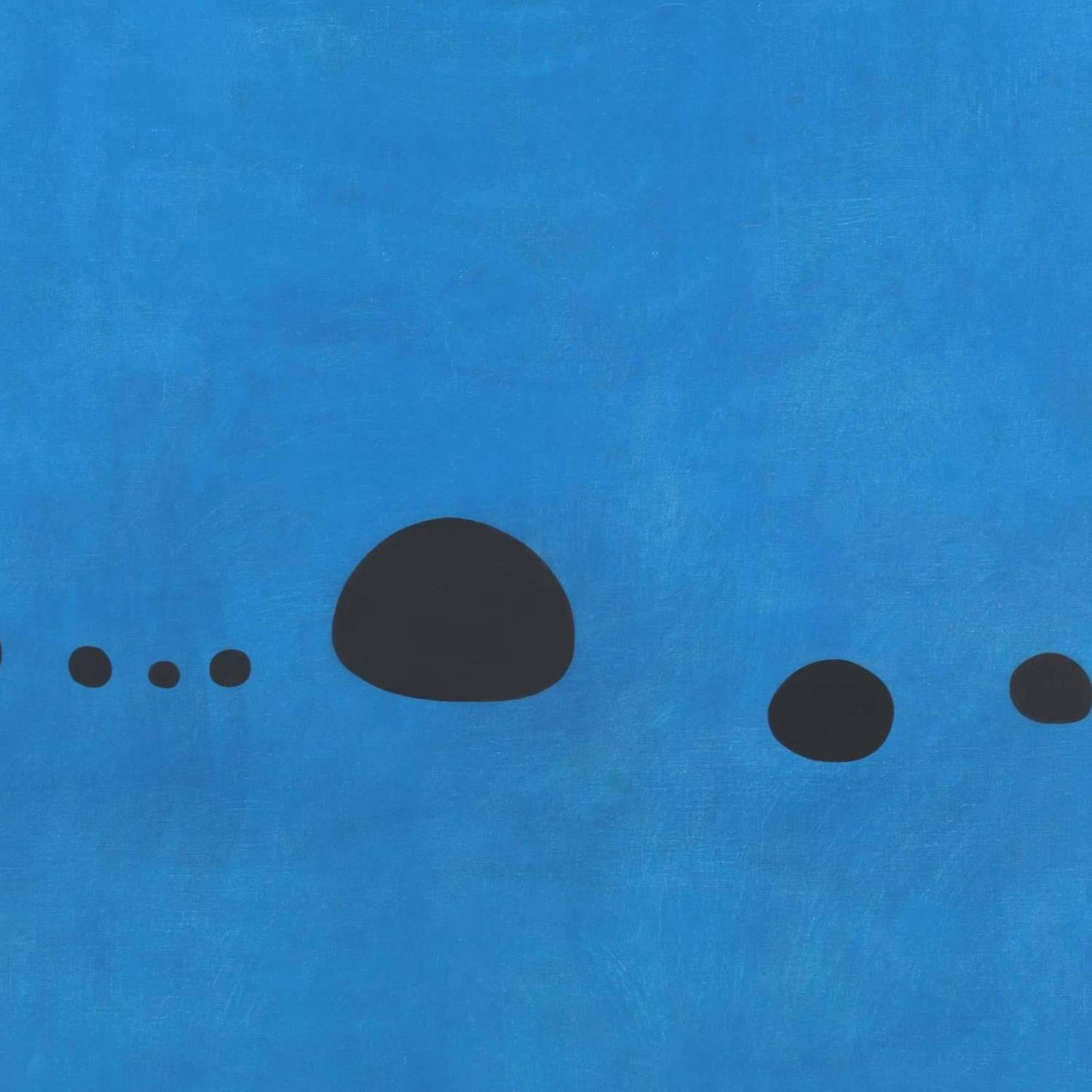 Black dots on a blue textured background