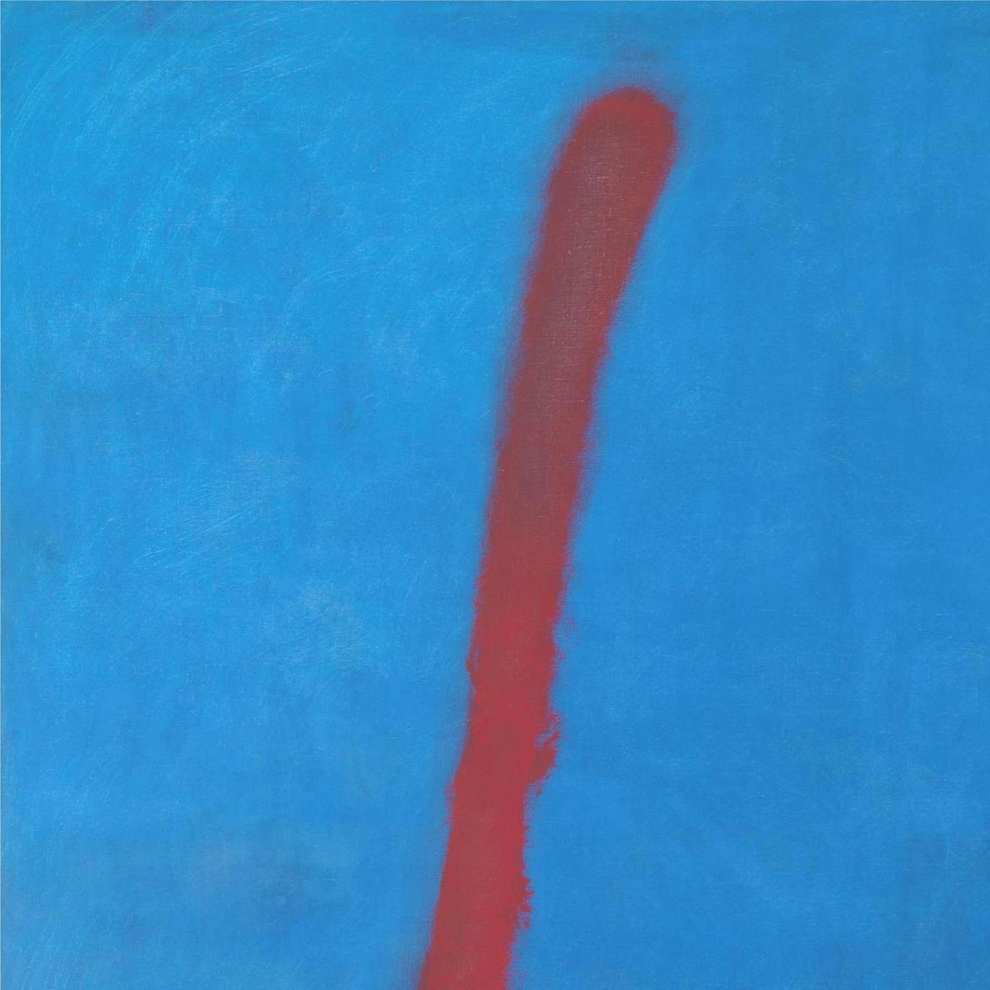Red brushstroke on a blue textured background