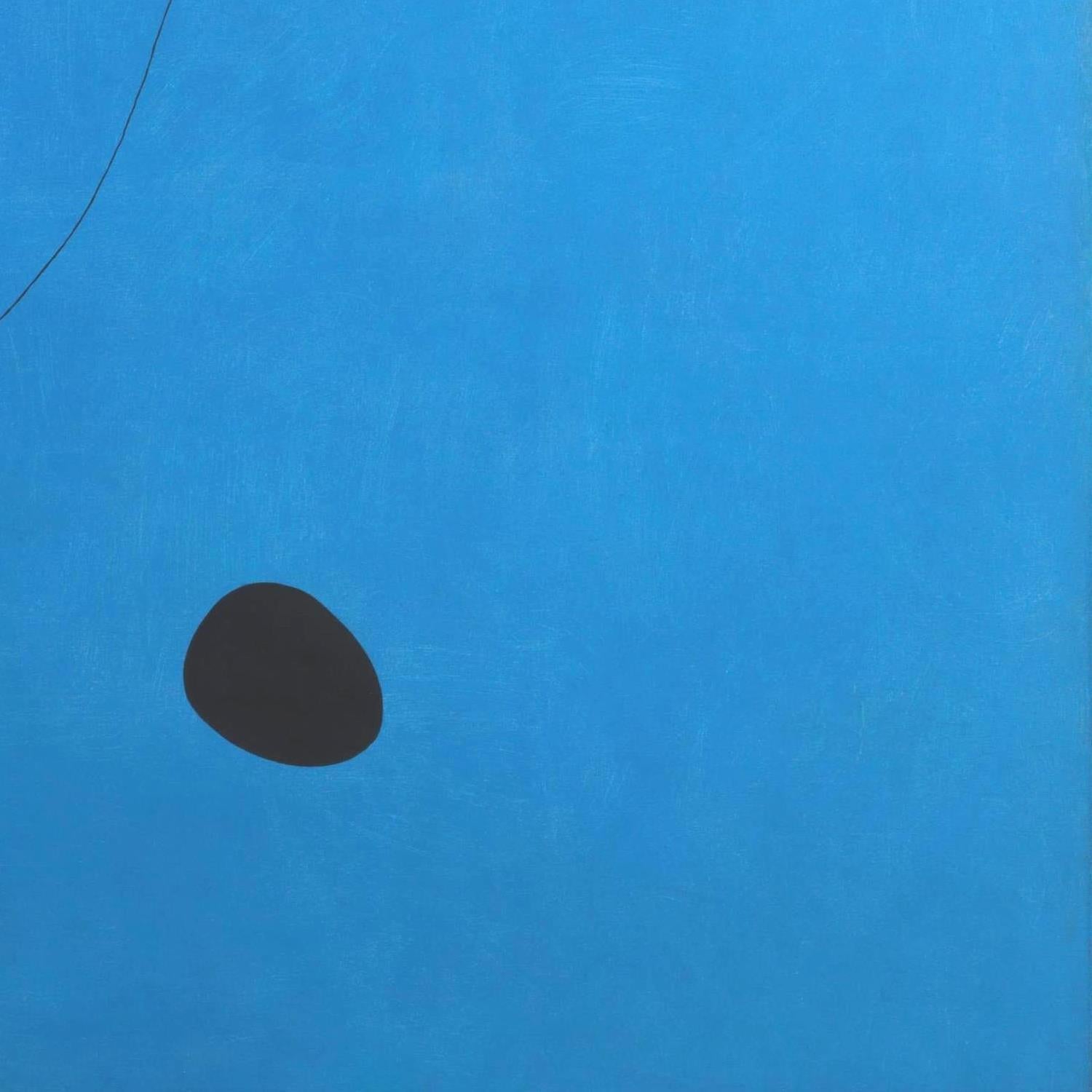 Black circle on a blue textured background