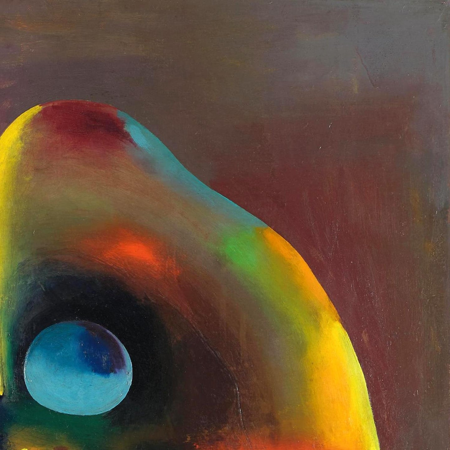 Abstract painting with multicolored shapes on a dark background