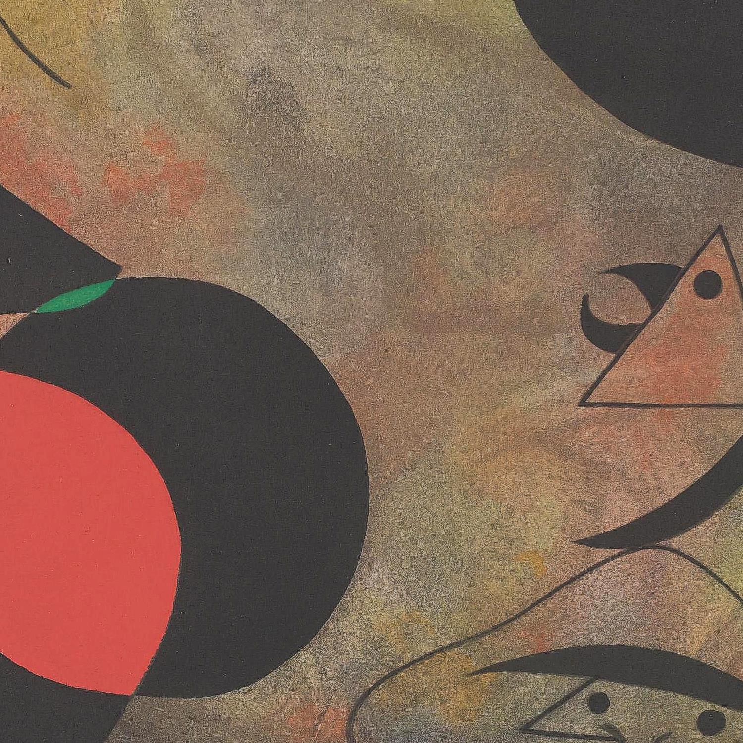 Abstract artwork with geometric shapes and colors on a textured background