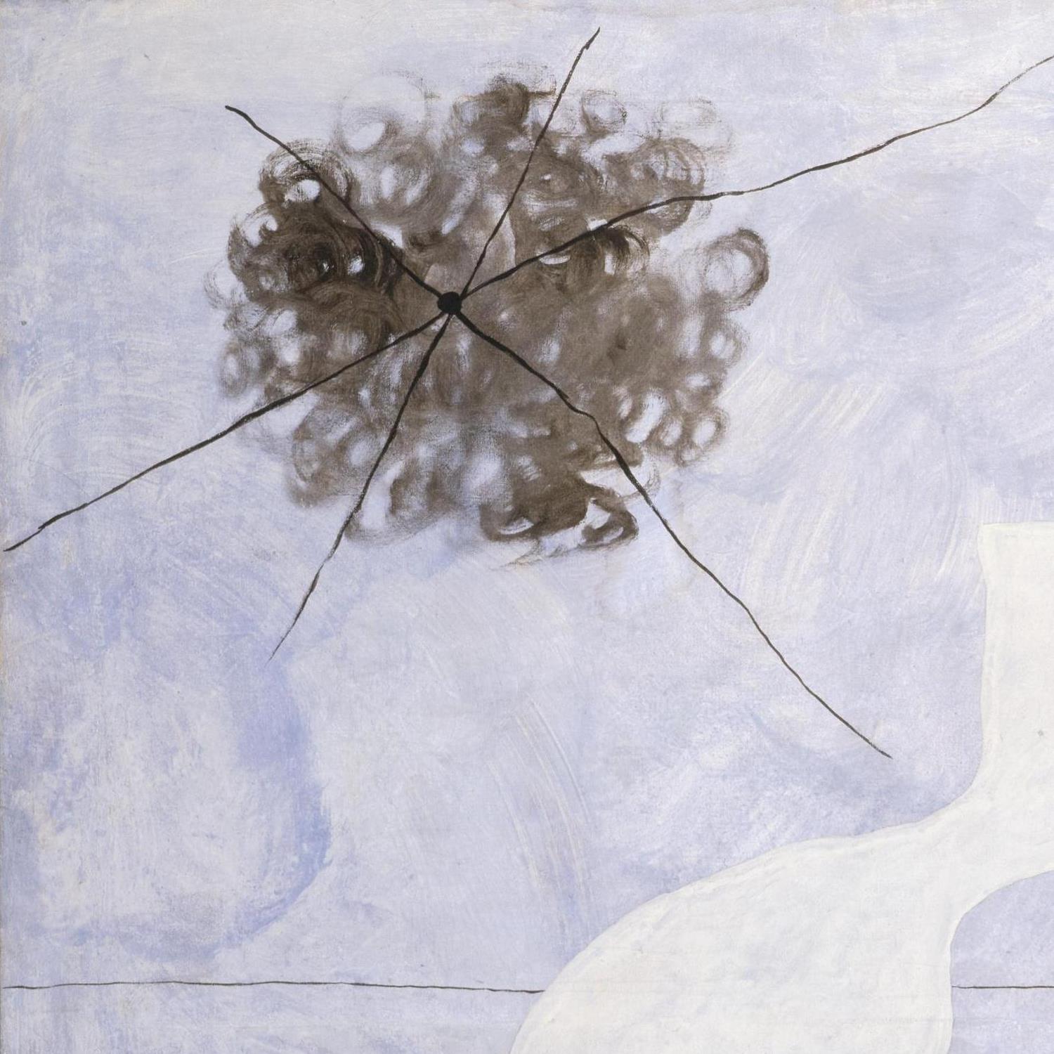 Abstract art with brown circular patterns on a light blue background