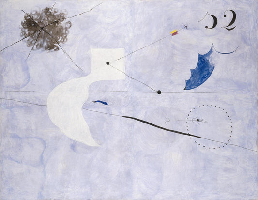 Abstract art piece with geometric shapes and lines on a light blue background