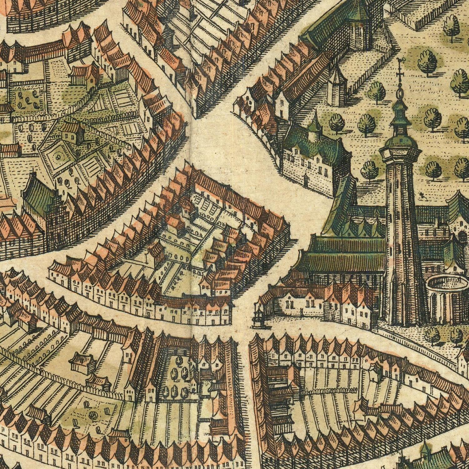 Vintage map of a city with buildings and streets