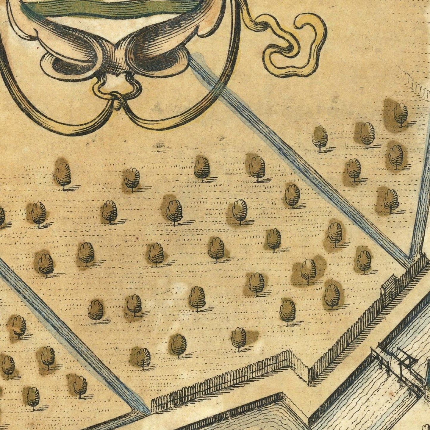 Vintage-style map with tree patterns and decorative elements