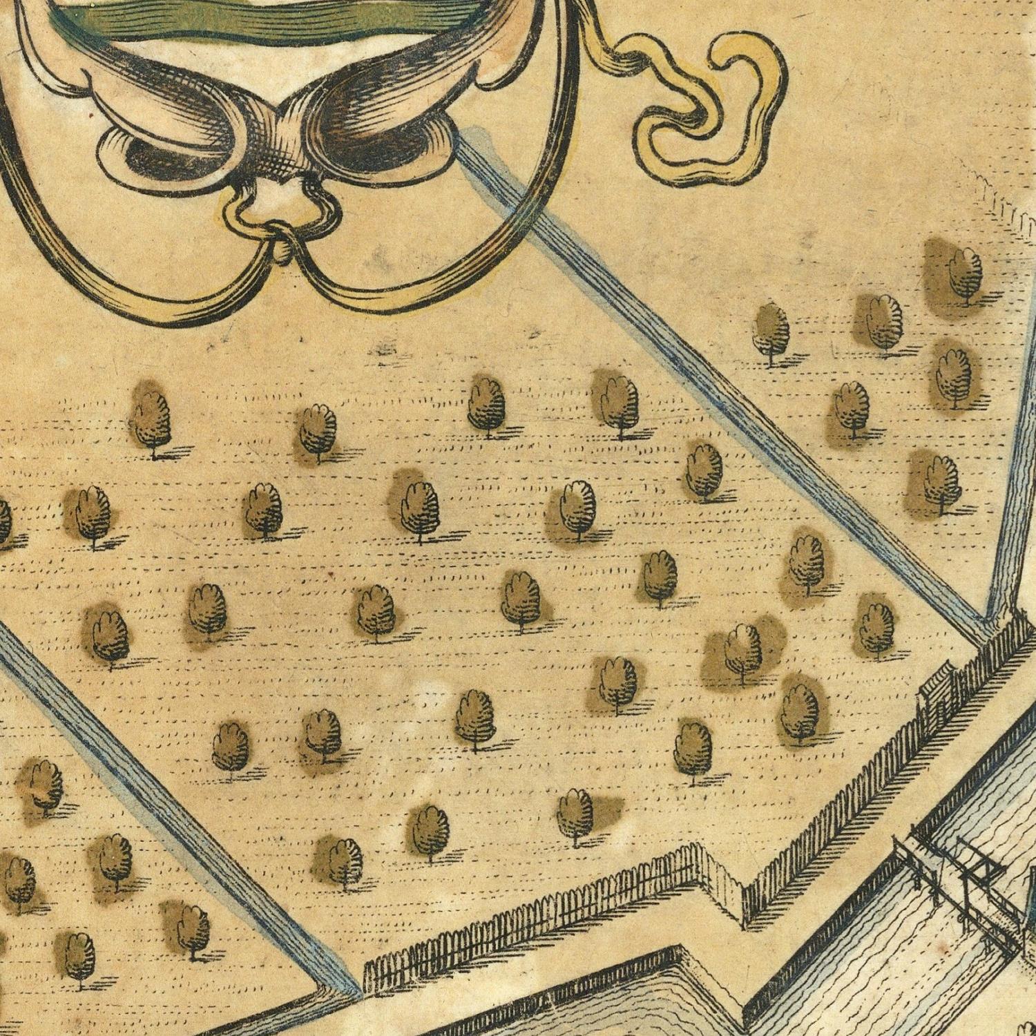 Vintage-style map with tree patterns and decorative elements