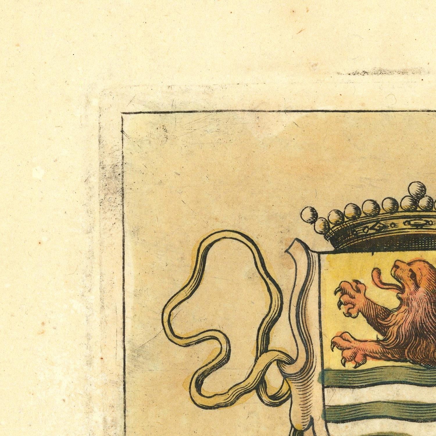 Coat of arms with a lion and a crown on a textured beige background