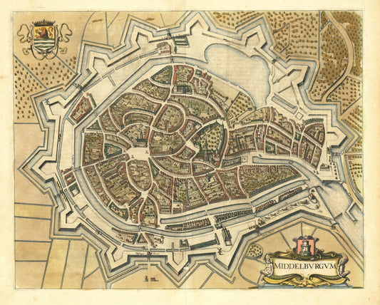 Vintage map of Middelburg with fortifications and layout