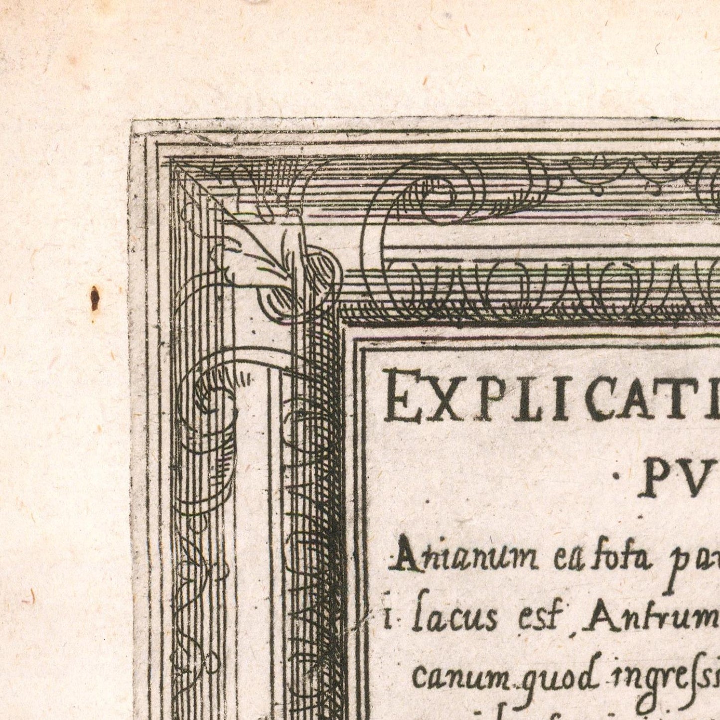 Decorative corner of an old document with text and decorative elements.