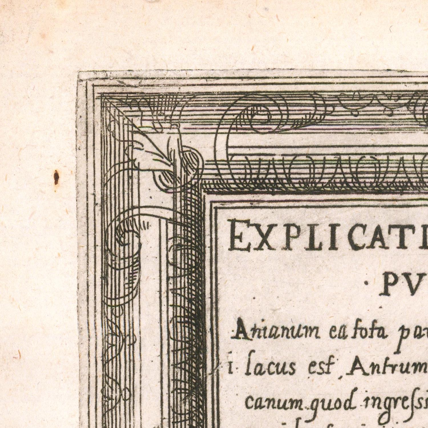 Decorative corner of an old document with text and decorative elements.