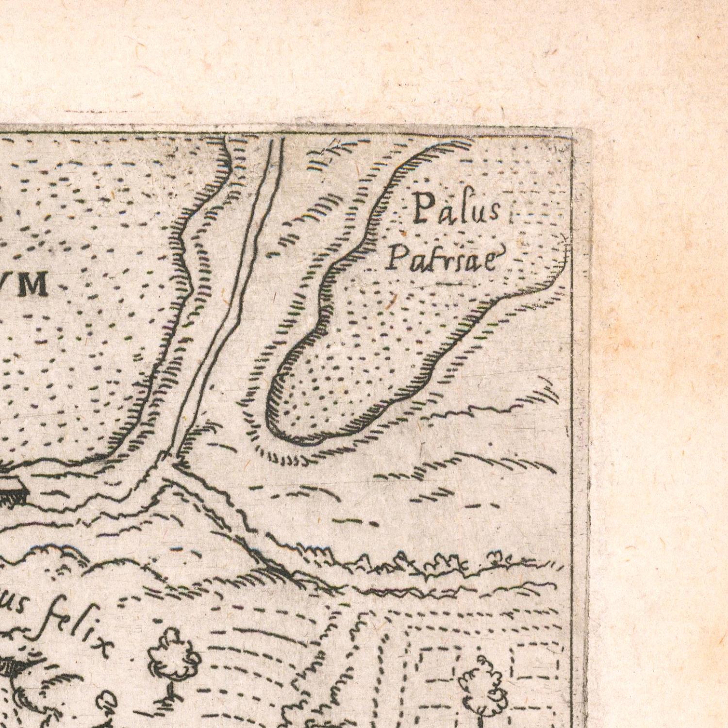 Vintage map detail with 'Palus Pafriae' labeled on a beige background