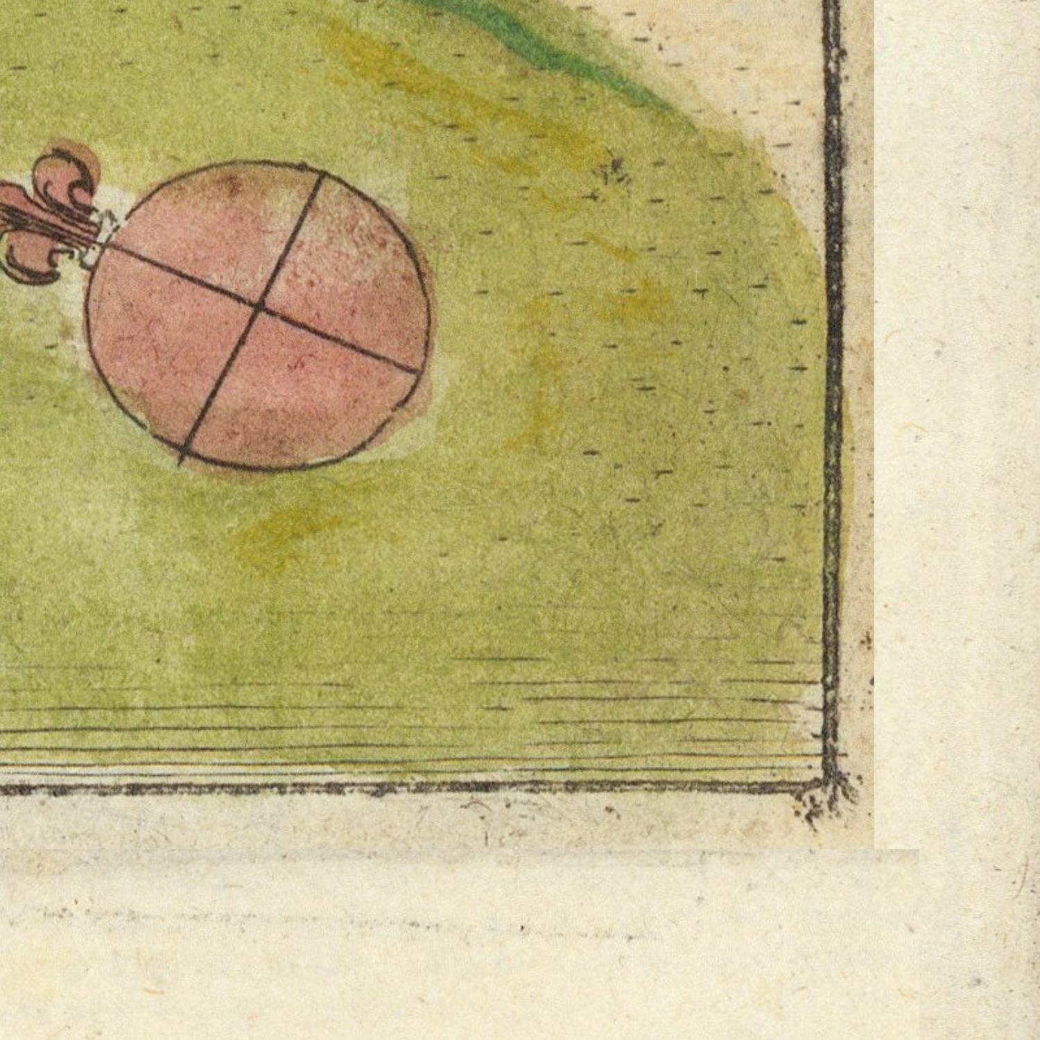 Map or chart with a pink circle and green background