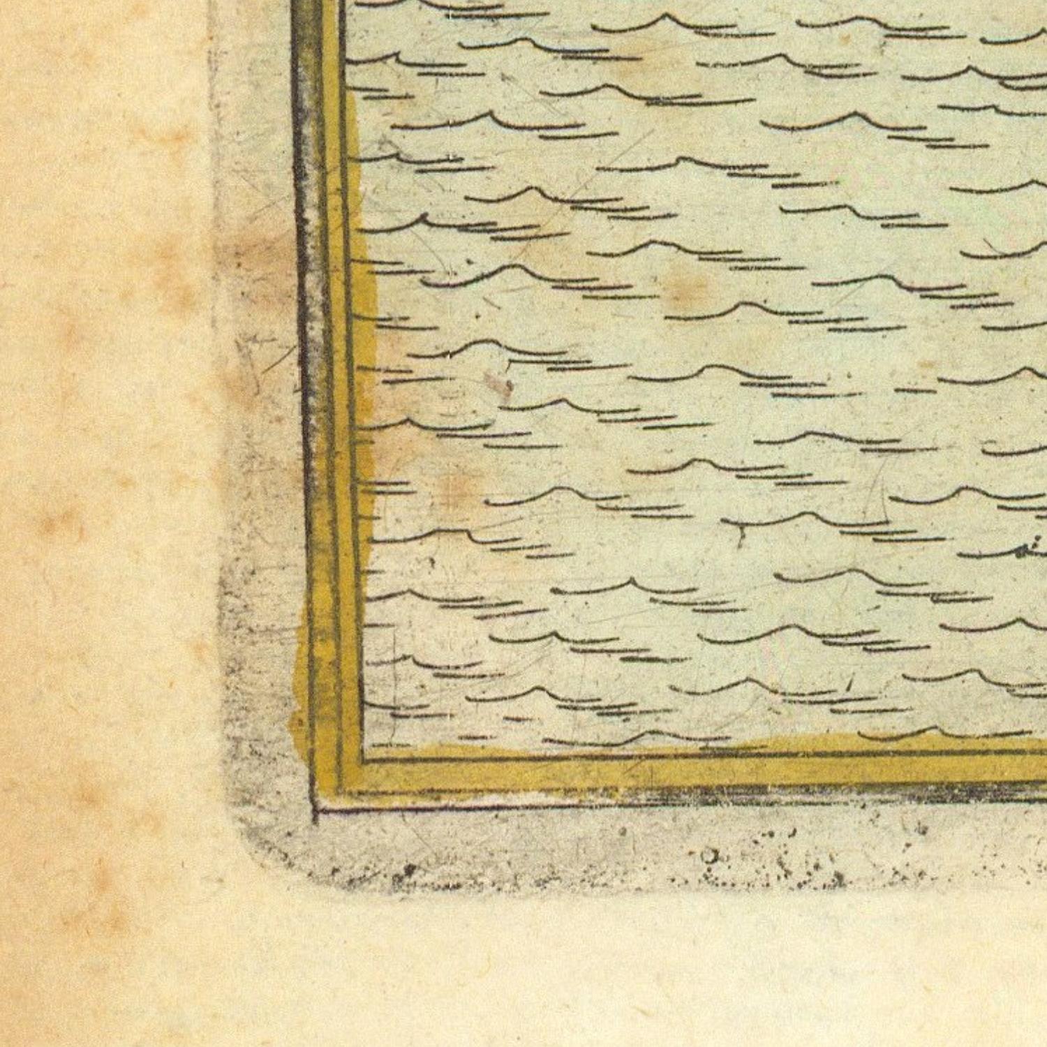 Corner of a vintage map with wavy lines on a beige background