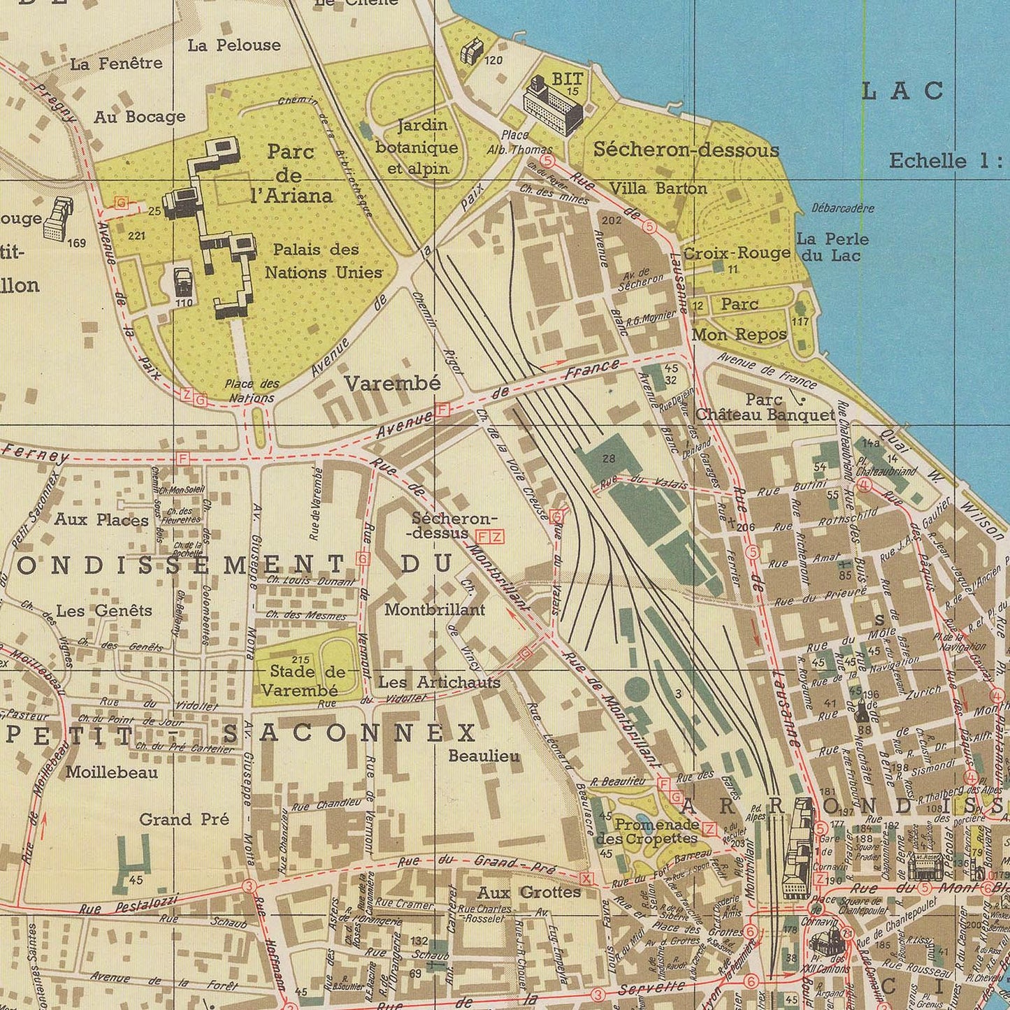 Vintage map of a city layout with various districts and landmarks