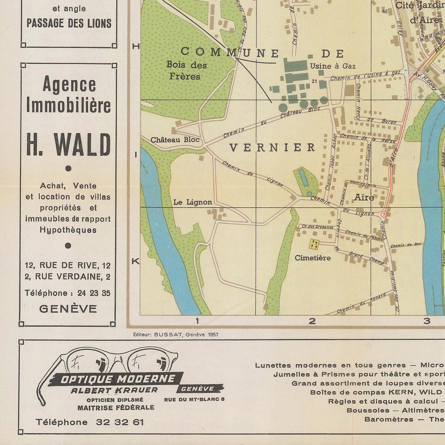 Map of Vernier with real estate agency and optician advertisement