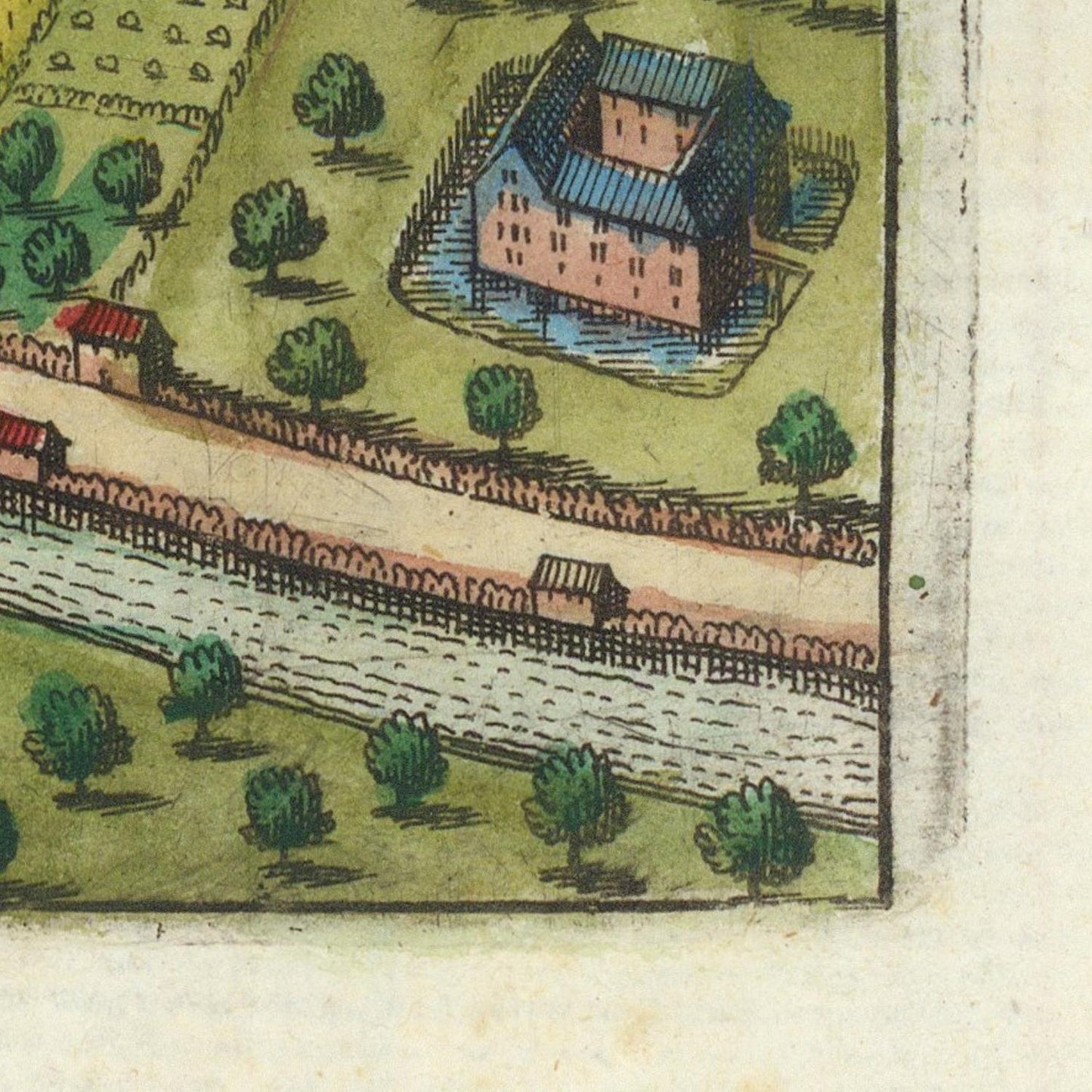 Vintage illustration of a house with trees and a path