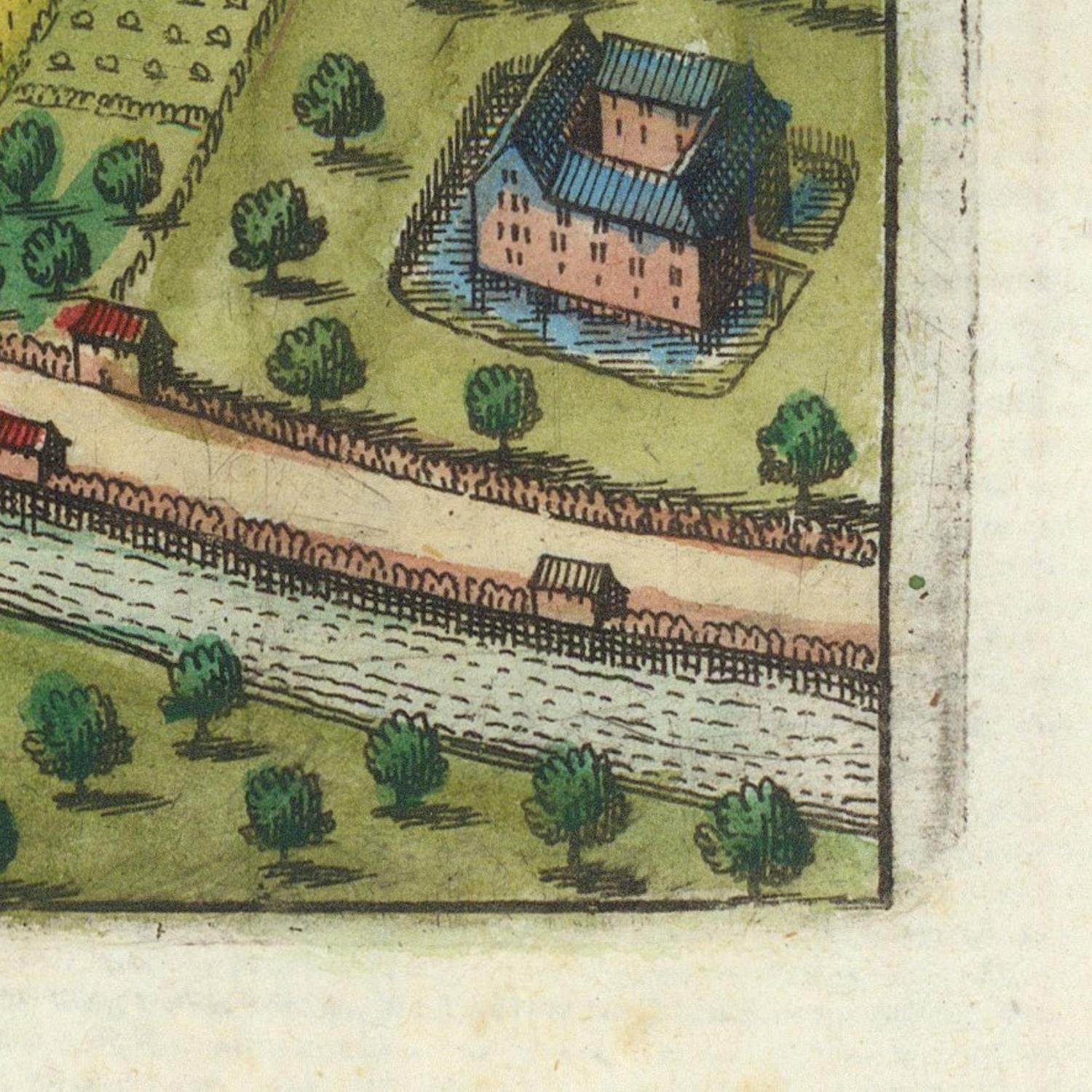 Vintage illustration of a house with trees and a path