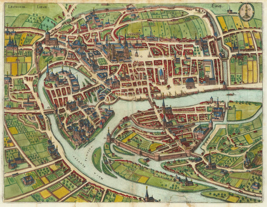 Vintage map of a city with rivers and buildings
