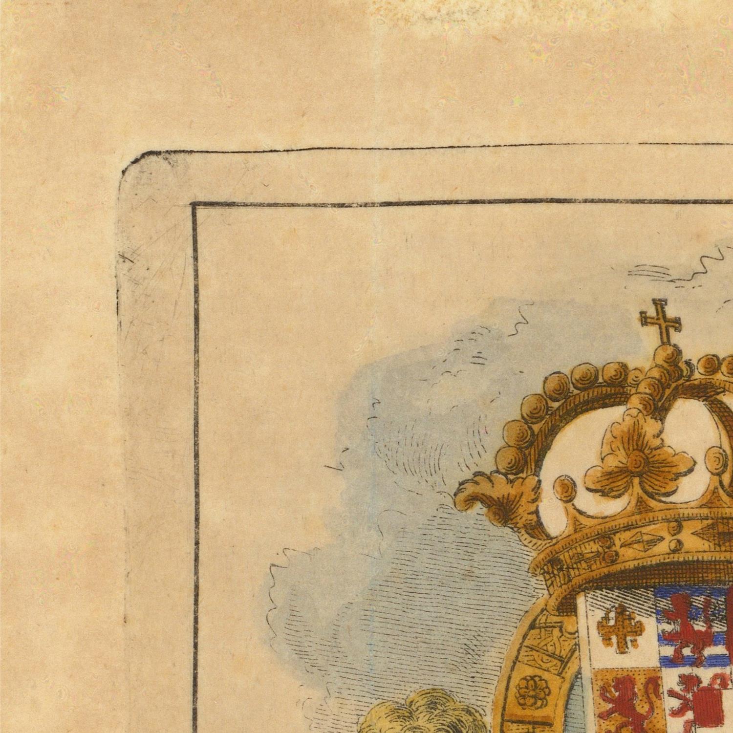 Close-up of a coat of arms with intricate details on a textured background