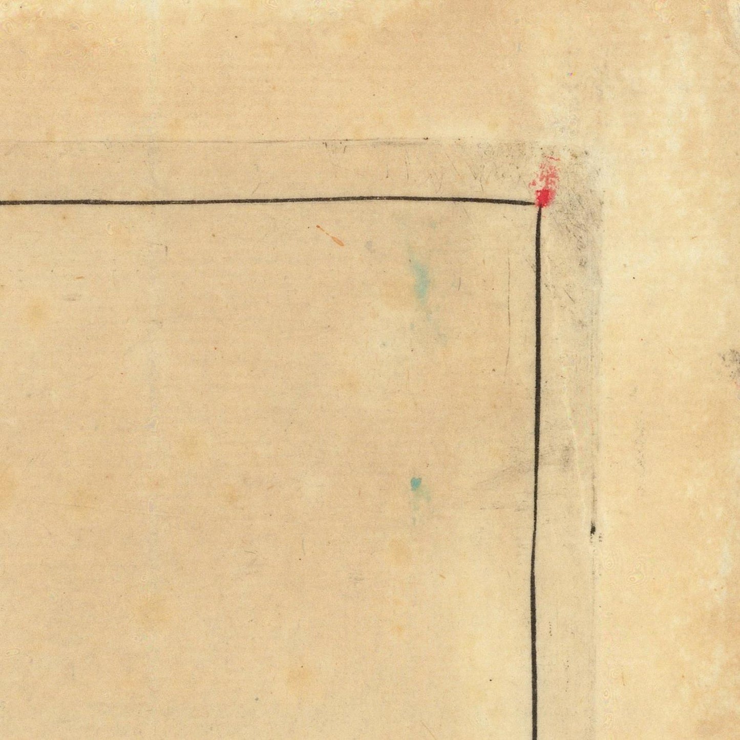 Close-up of a textured beige surface with a black line and red dot.