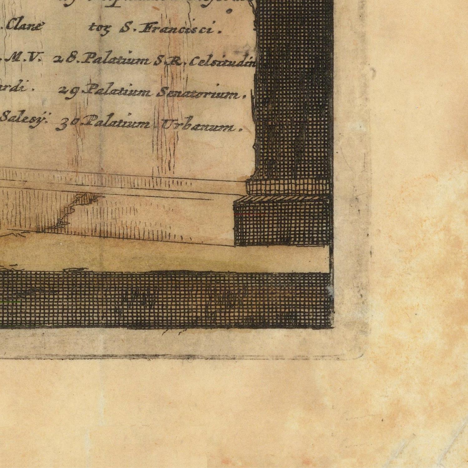 Close-up of an old document with text and architectural drawings on a beige background