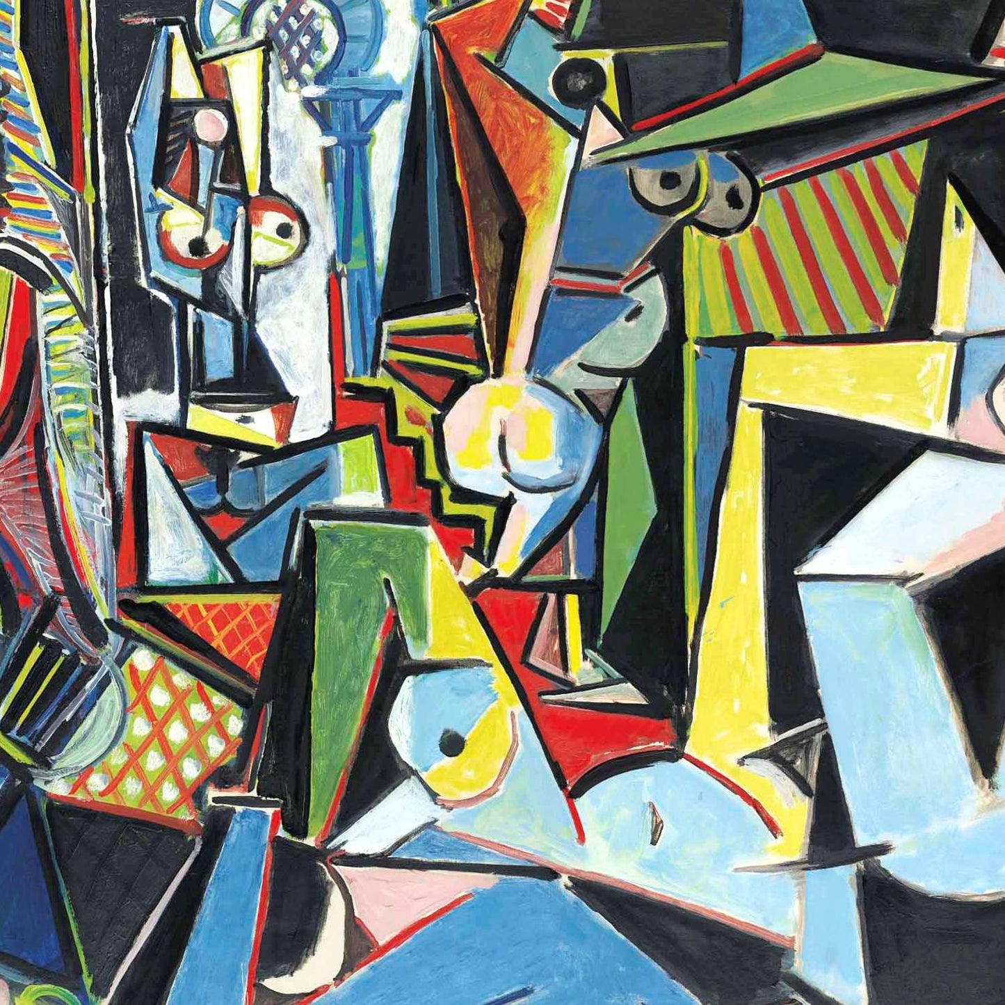 Abstract artwork with geometric shapes and vibrant colors