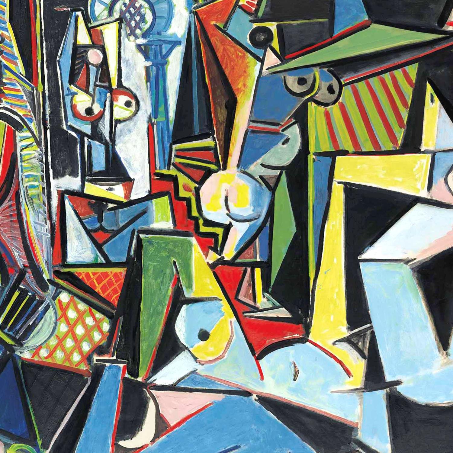 Abstract artwork with geometric shapes and vibrant colors