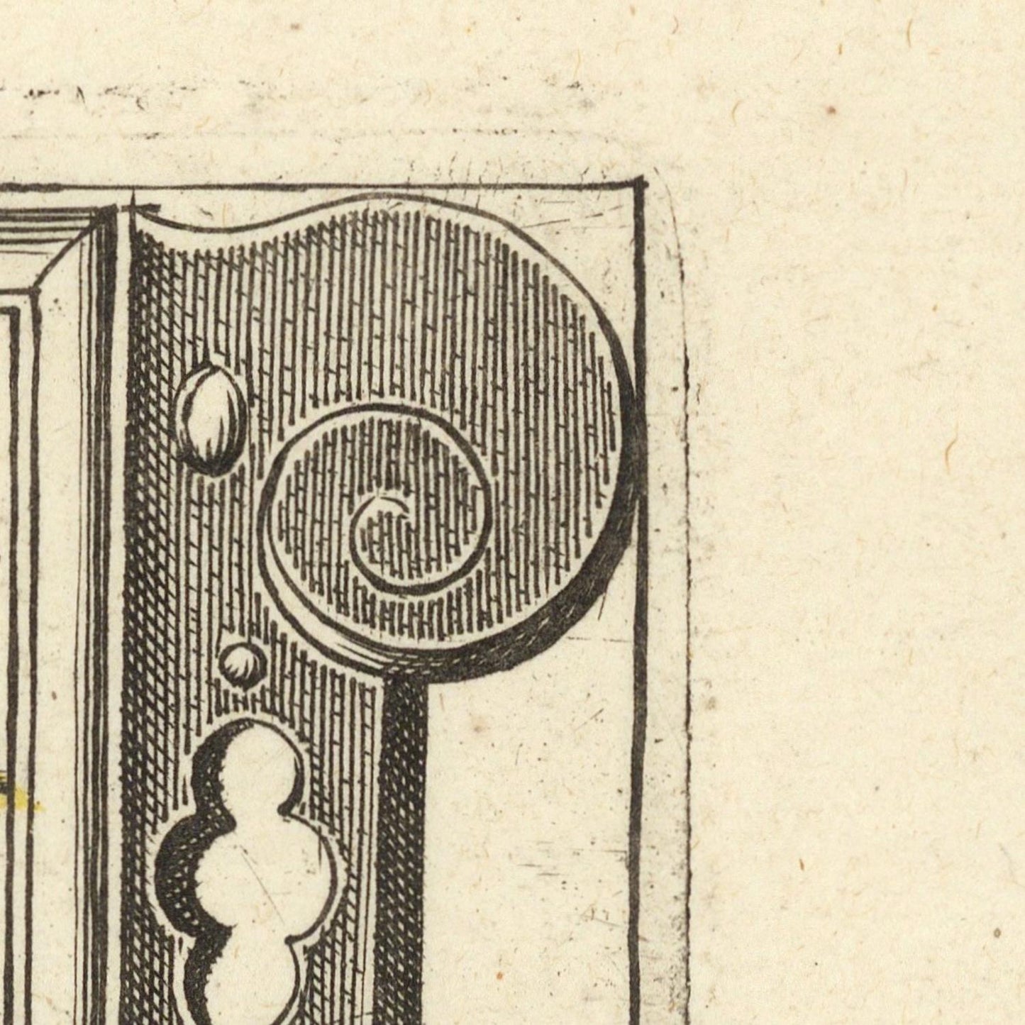 Decorative letter 'I' with intricate patterns on a beige background