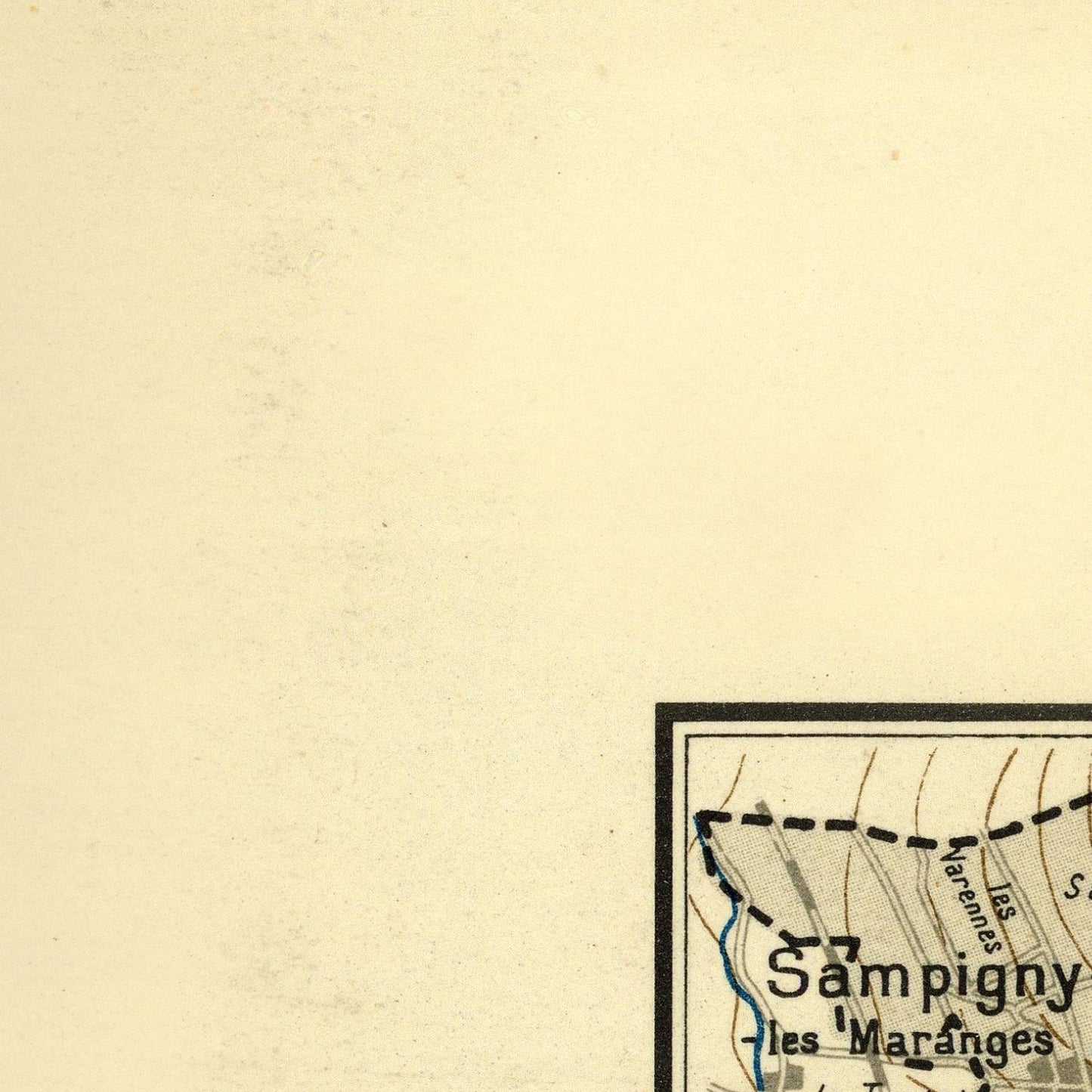 Corner of a map with 'Sâmpigny les Maranges' on a beige background