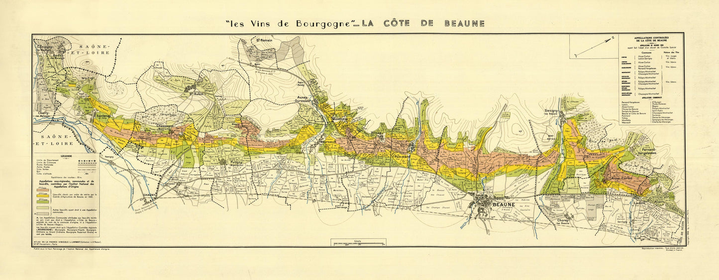 Vintage map of a coastal area with color-coded regions on a yellow background