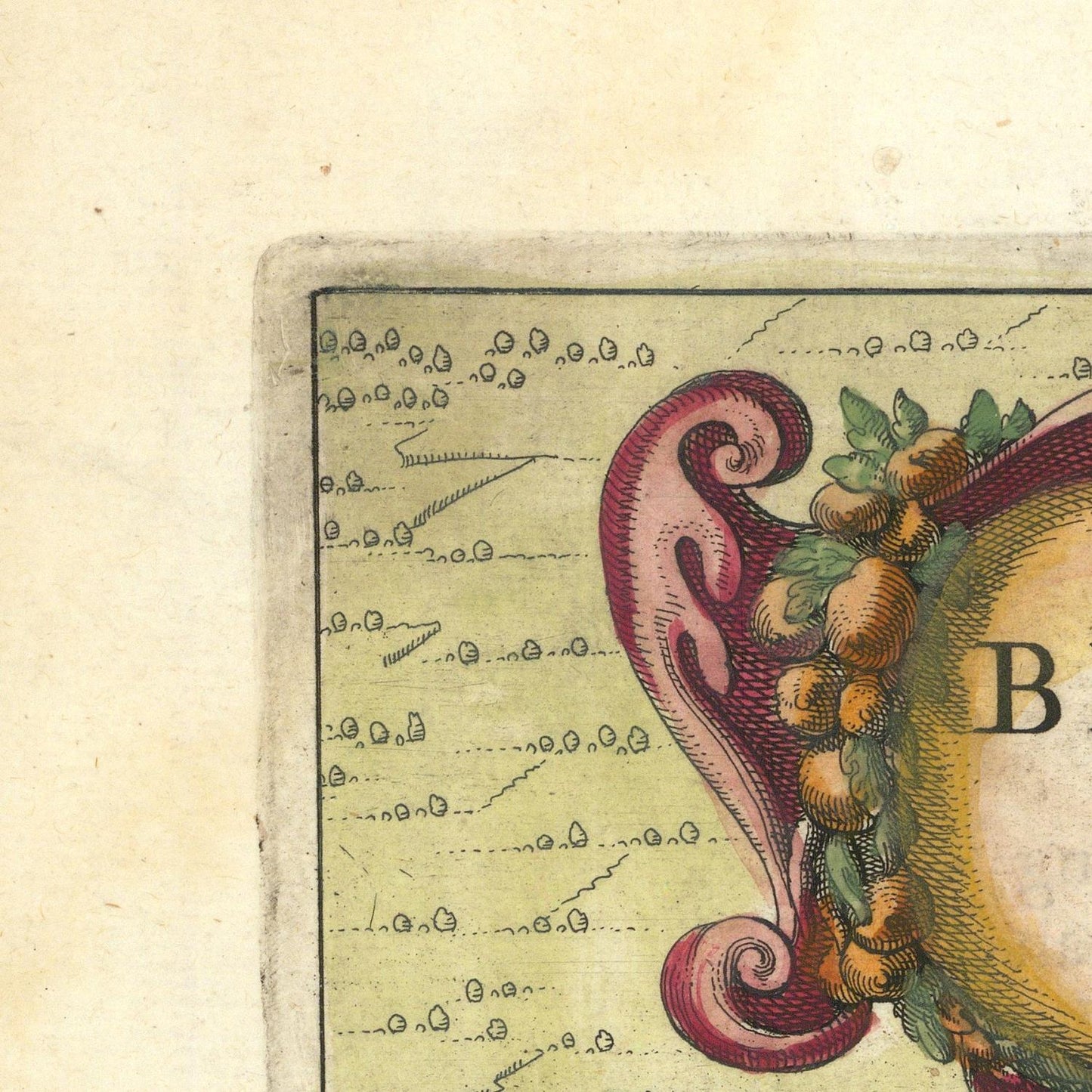 Decorative letter 'B' with floral elements on a textured background