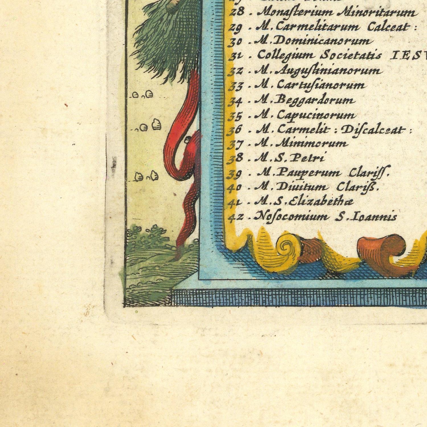 Decorative corner of a map with text and illustrations on a beige background