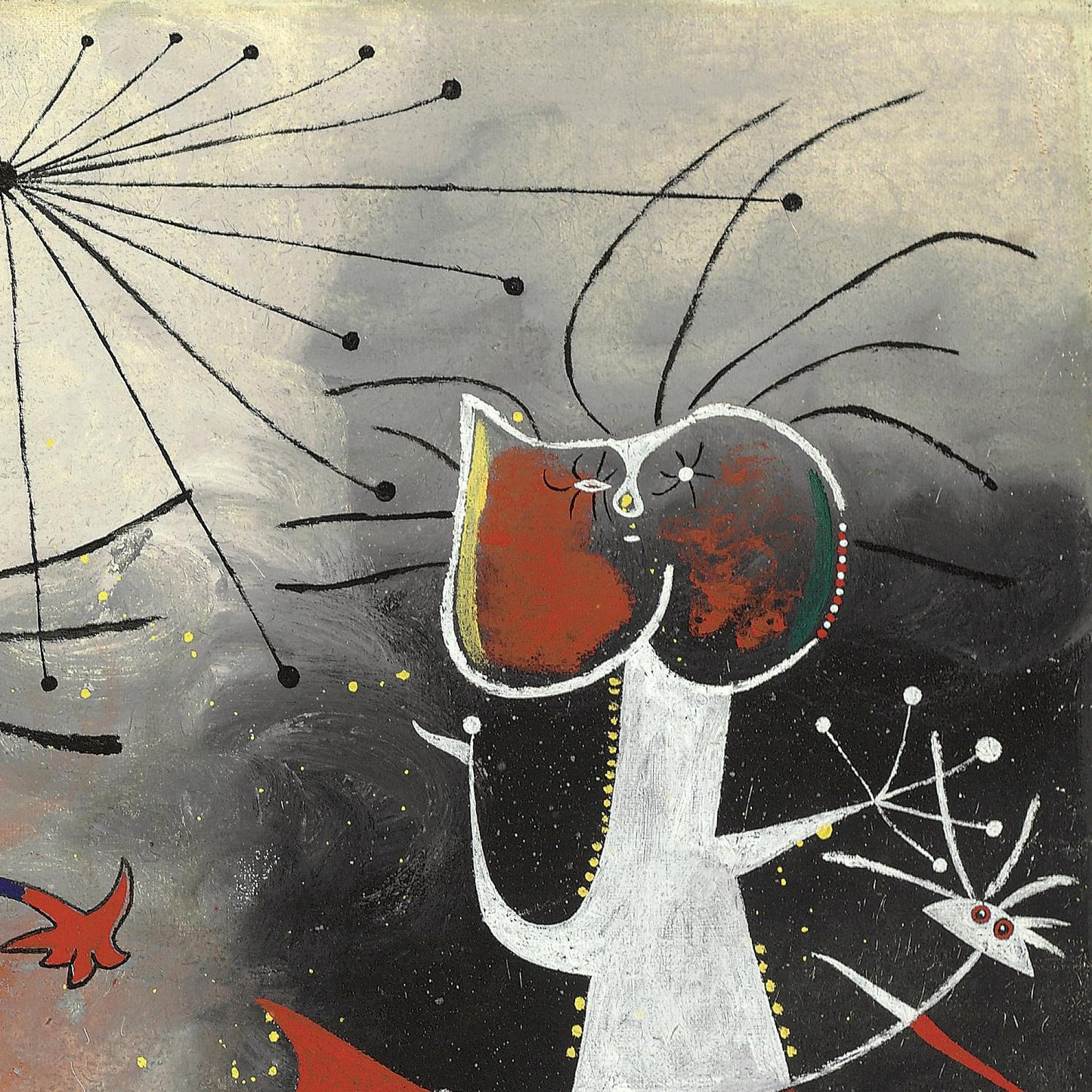 Abstract artwork with a stylized face and dynamic lines on a textured background