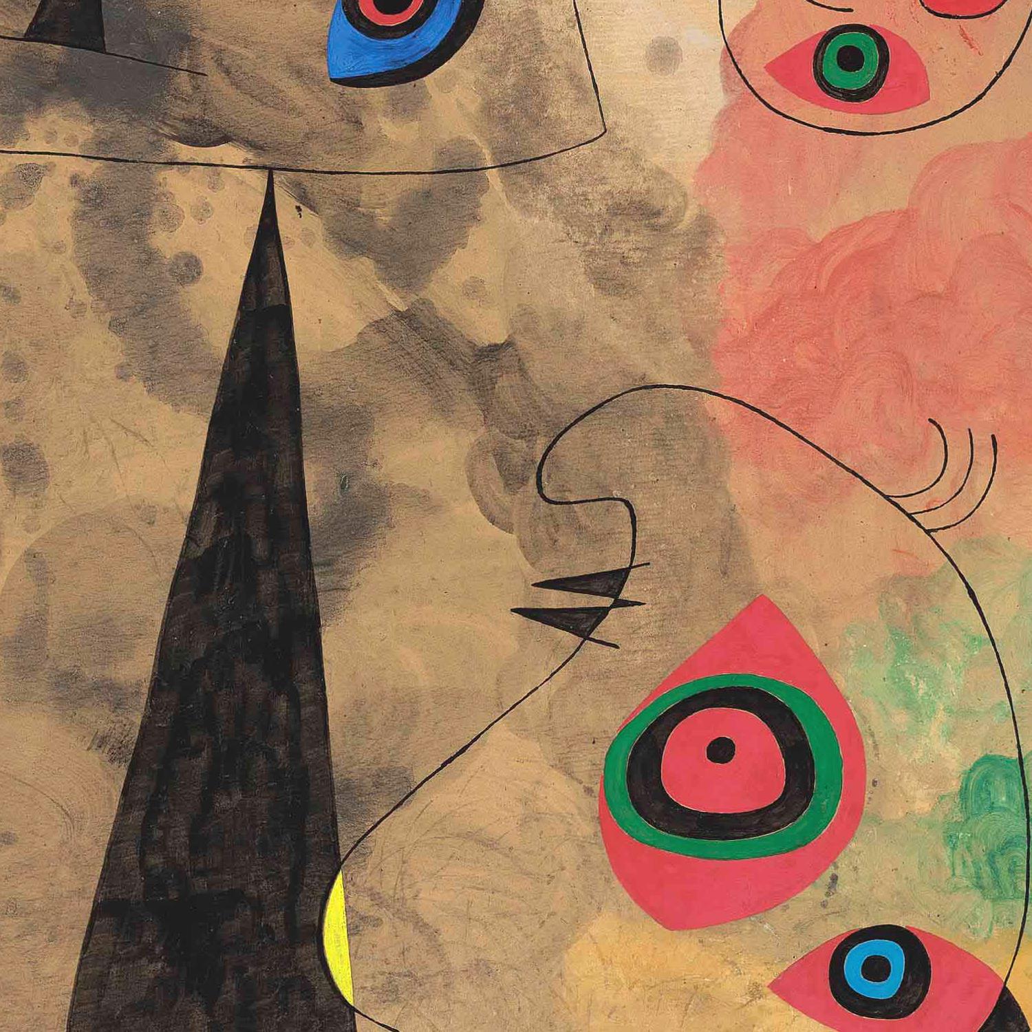 Abstract artwork with geometric shapes and colors on a textured background