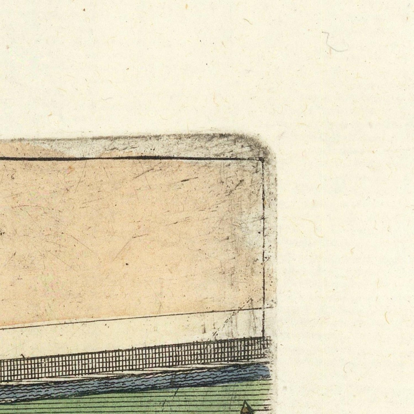 Close-up of a vintage map with a grid pattern and color swatches.