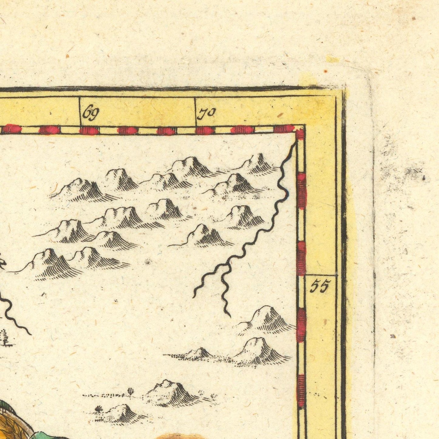 Vintage map section with mountain illustrations and grid lines