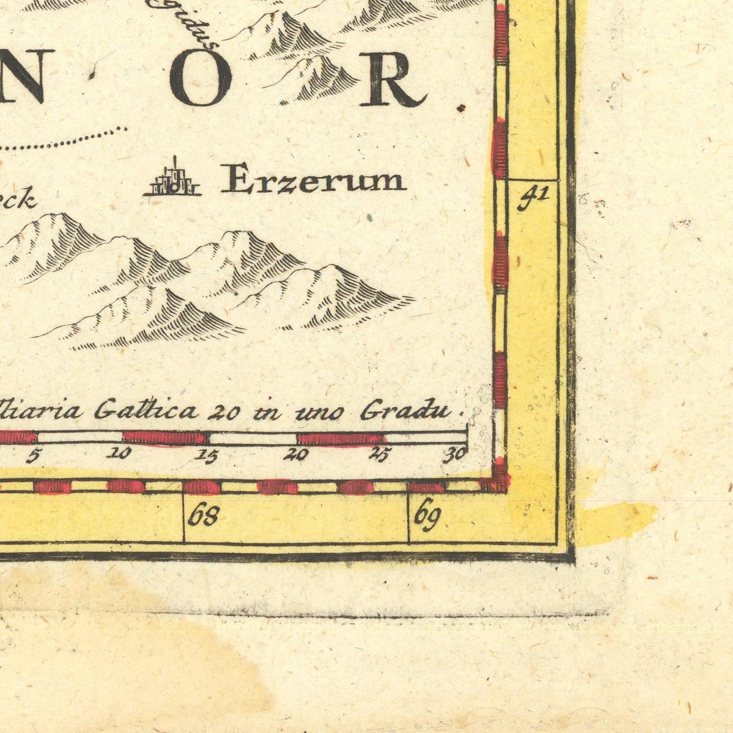 Vintage map detail with 'Erzerum' and mountain illustration