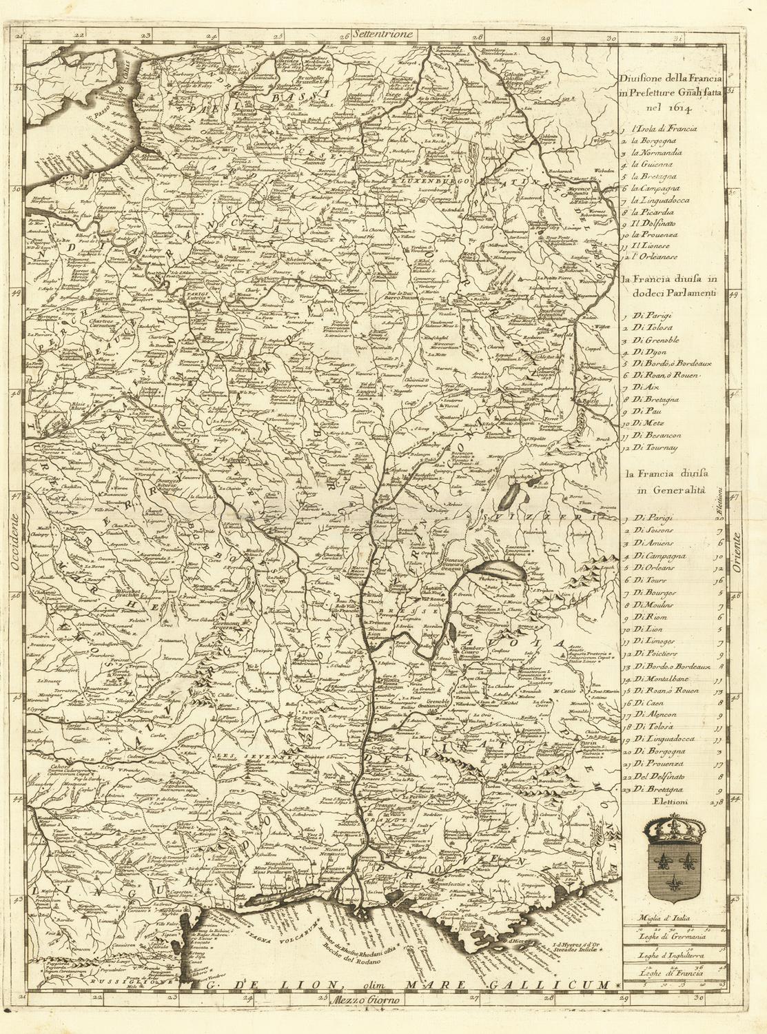 Antique double map of France, 1690