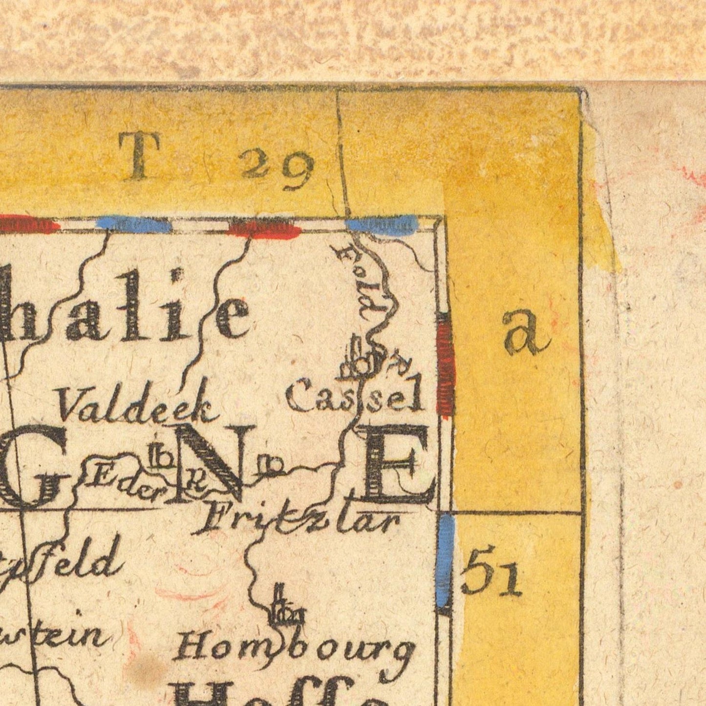 Vintage map detail with text and coordinates on a yellowed paper background