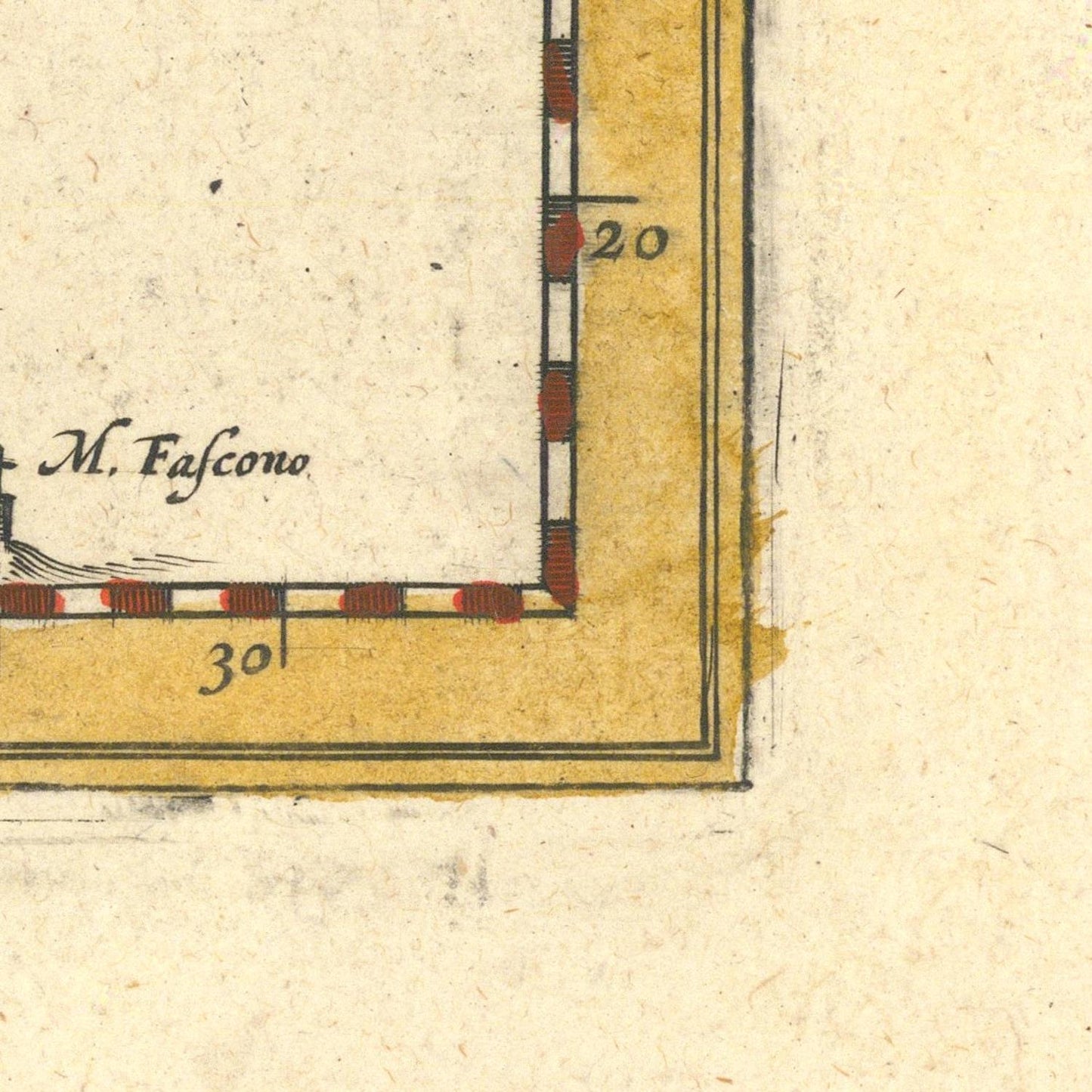 Corner of a map with measurements and text on a beige background