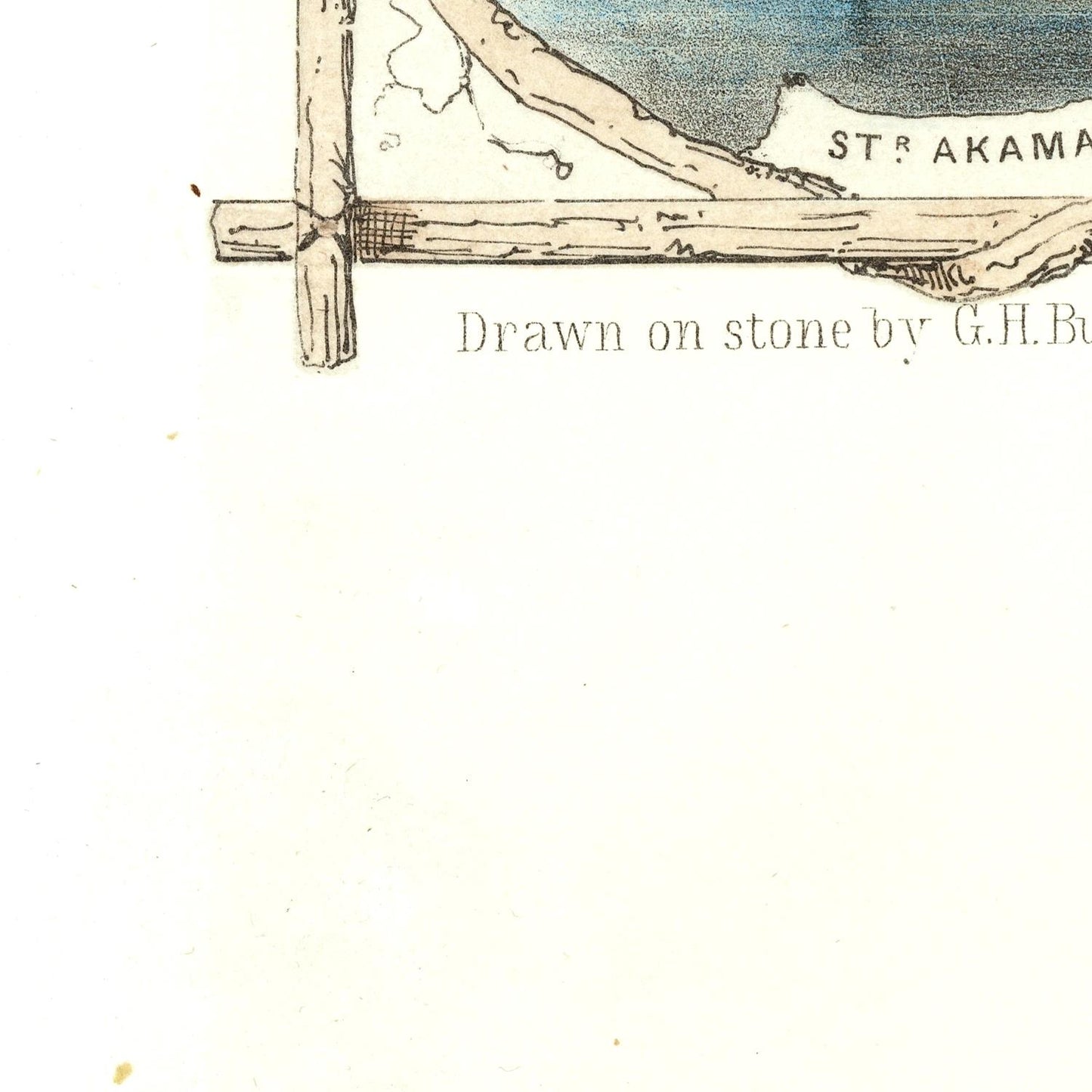 Map or chart with 'St. Akama' labeled, drawn on stone by G.H. Buxton.