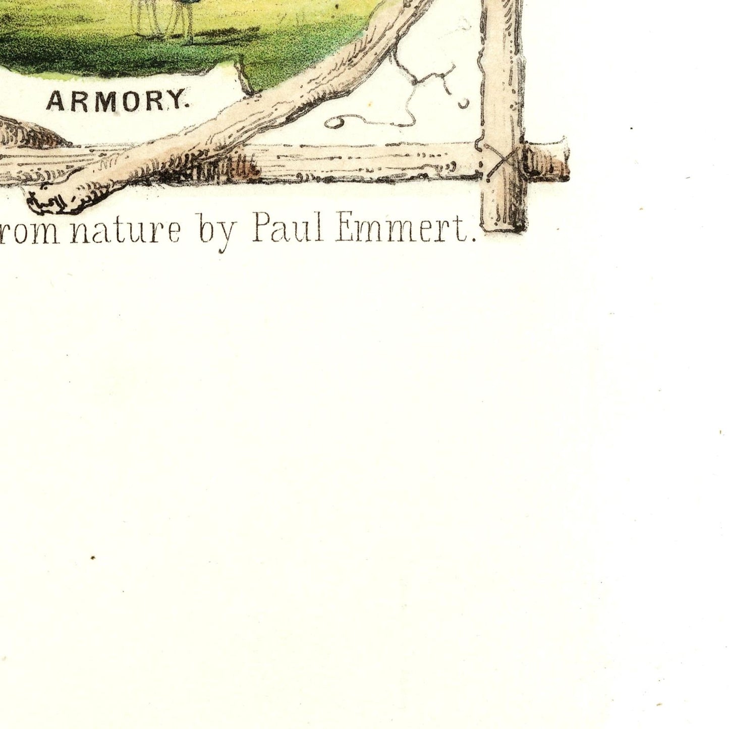 Illustration of a log with text 'ARMORY' and 'from nature by Paul Emmert'.