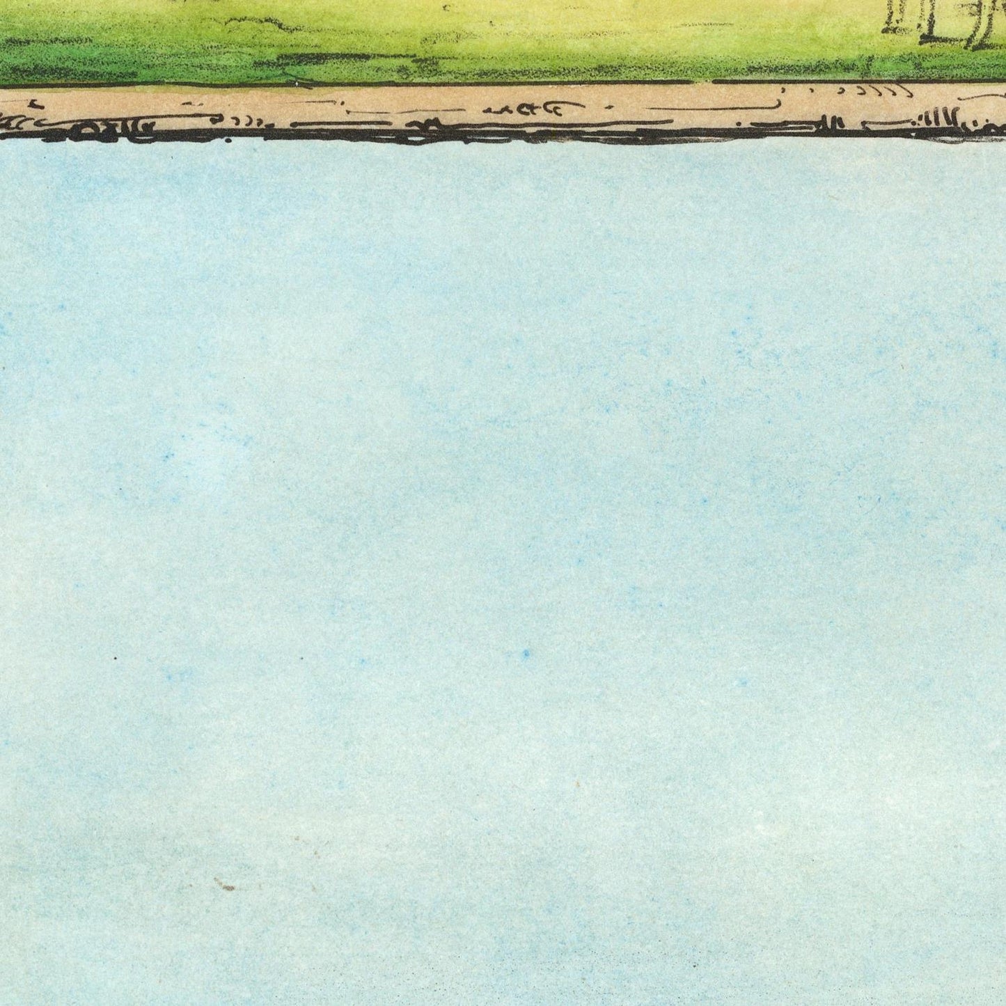 Close-up of a textured blue surface with a narrow strip of green grass and brown dirt at the top.