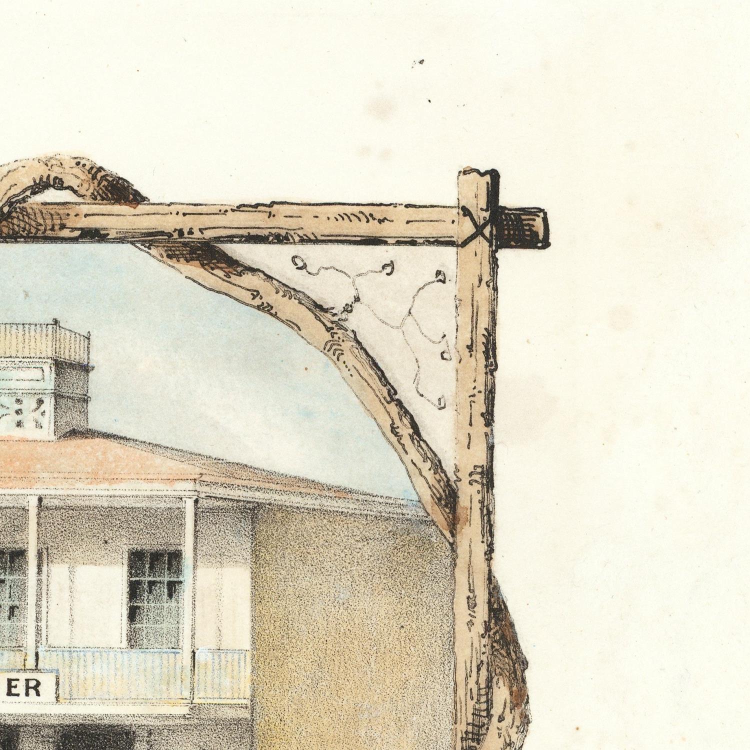 Decorative wooden frame with a house illustration in the background
