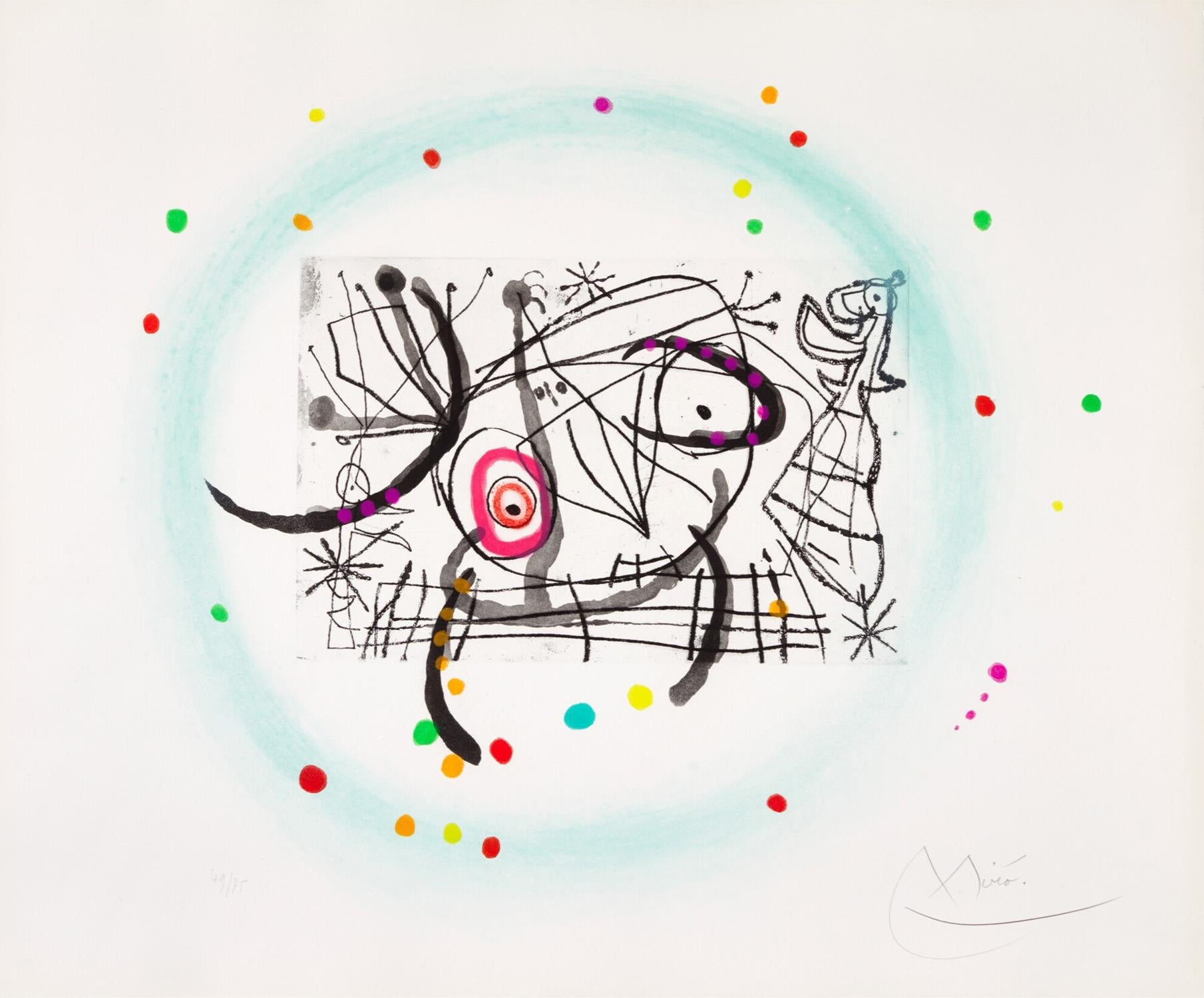 Abstract artwork with colorful dots on a white background