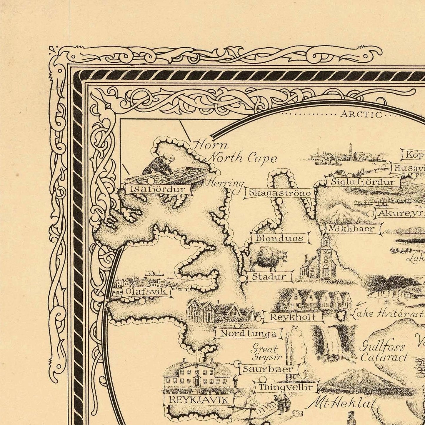 Vintage-style map of Iceland with decorative border