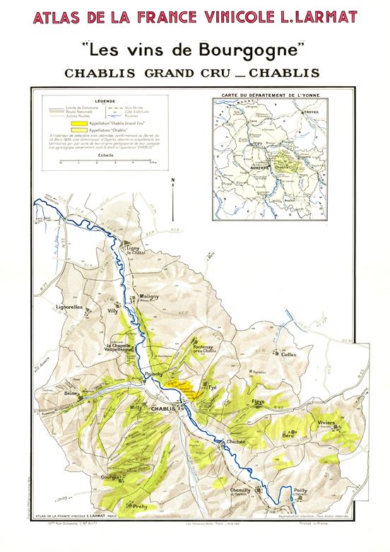 Map of Chablis Grand Cru vineyards from Atlas de la France Vinicole L. Larmat