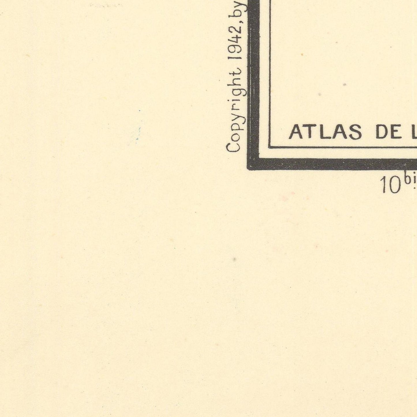 Corner of a document with 'ATLAS DE' and 'Copyright 1942' text on a beige background